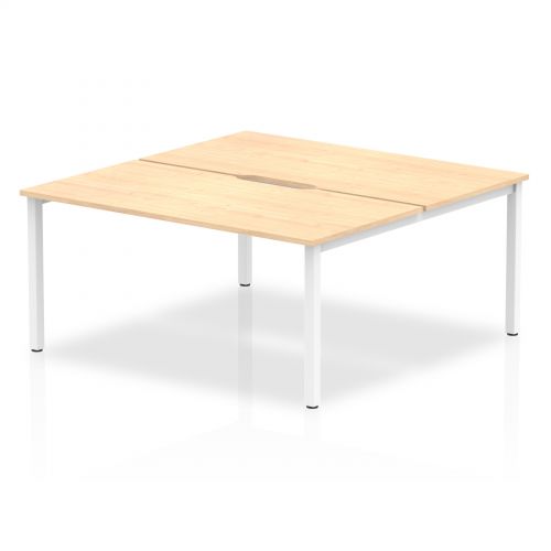 B2B White Frame Bench Desk 1600 Maple (2 Pod)
