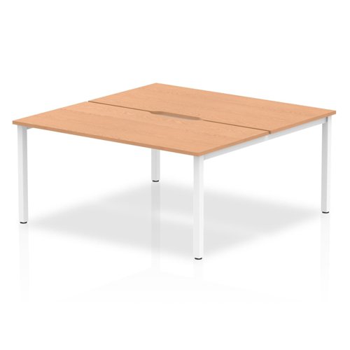 B2B White Frame Bench Desk 1600 Oak (2 Pod)