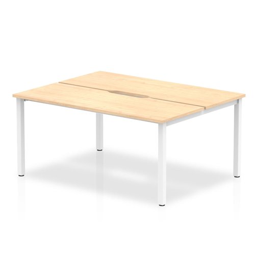 BE154 B2B White Frame Bench Desk 1400 Maple (2 Pod)