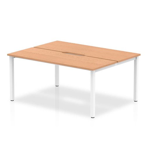 BE155 B2B White Frame Bench Desk 1400 Oak (2 Pod)