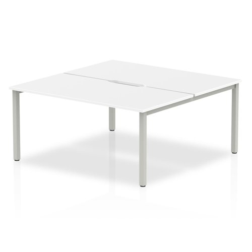 B2B Silver Frame Bench Desk 1600 White (2 Pod)