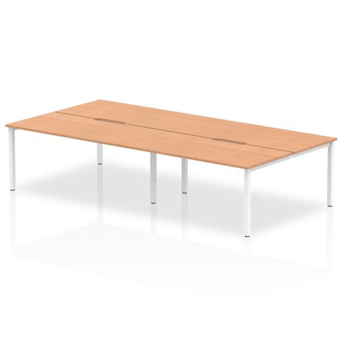 BE230 B2B White Frame Bench Desk 1600 Oak (4 Pod)