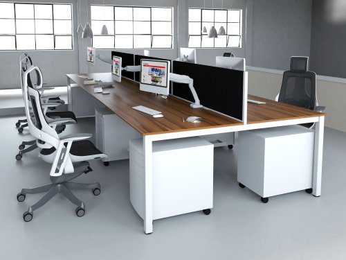 Evolve Plus 1600mm B2B 6 Person Office Bench Desk Walnut Top White Frame