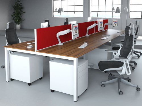 BE267 Evolve Plus 1600mm B2B 6 Person Office Bench Desk Walnut Top White Frame