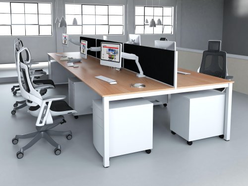 Evolve Plus 1600mm B2B 6 Person Office Bench Desk Beech Top White Frame