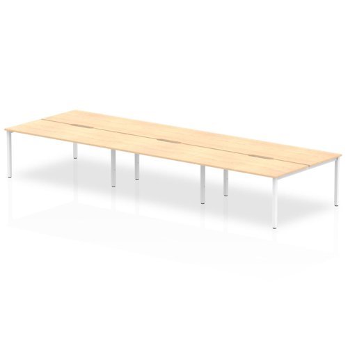 B2B White Frame Bench Desk 1600 Maple (6 Pod)