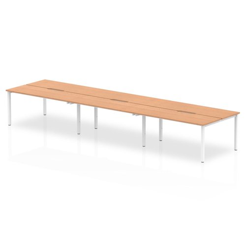 B2B White Frame Bench Desk 1400 Oak (6 Pod)