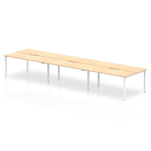 B2B White Frame Bench Desk 1200 Maple (6 Pod)