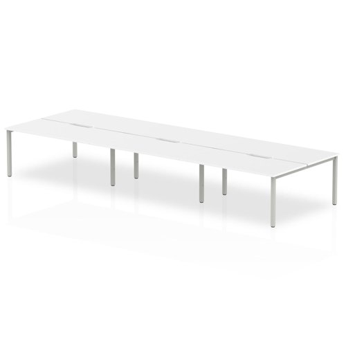 B2B Silver Frame Bench Desk 1600 White (6 Pod)