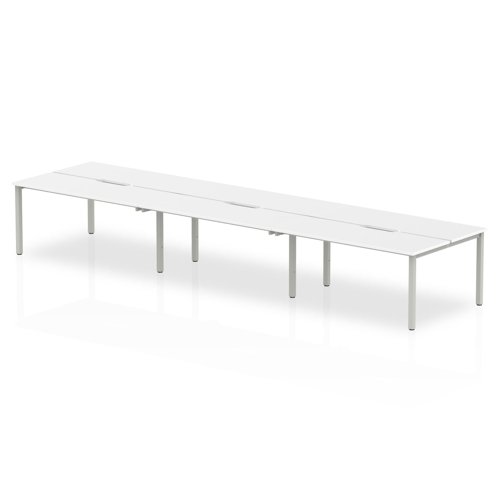 Evolve Plus 1400mm B2B 6 Person Office Bench Desk White Top Silver Frame