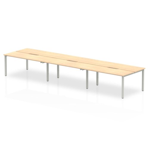 B2B Silver Frame Bench Desk 1400 Maple (6 Pod)