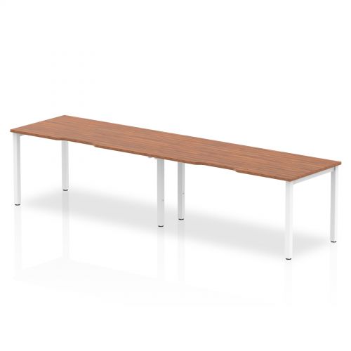 Single White Frame Bench Desk 1600 Walnut (2 Pod)