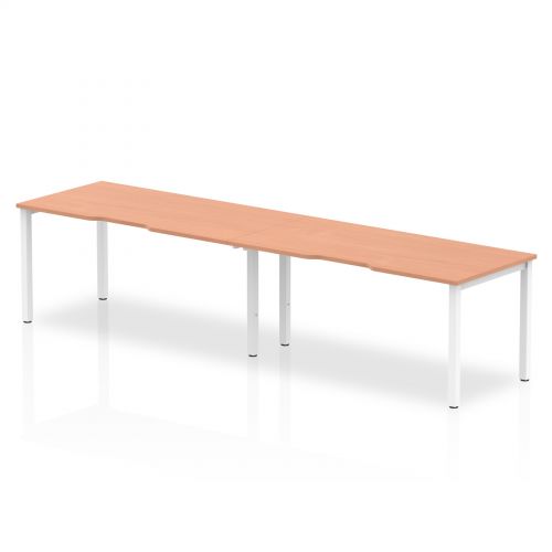 Single White Frame Bench Desk 1600 Beech (2 Pod)