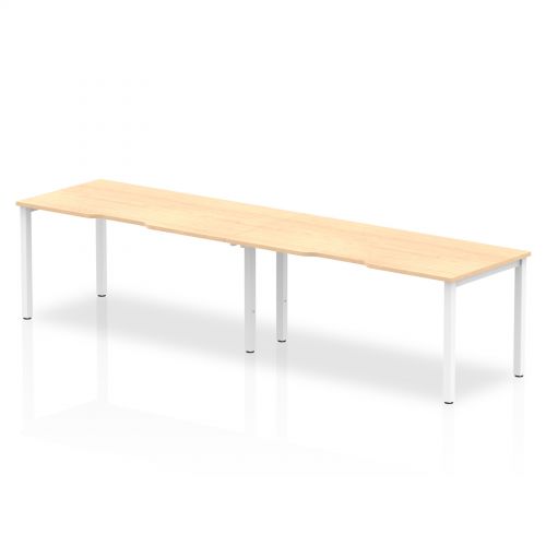 Single White Frame Bench Desk 1600 Maple (2 Pod)