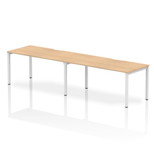 Single White Frame Bench Desk 1600 Maple (2 Pod)