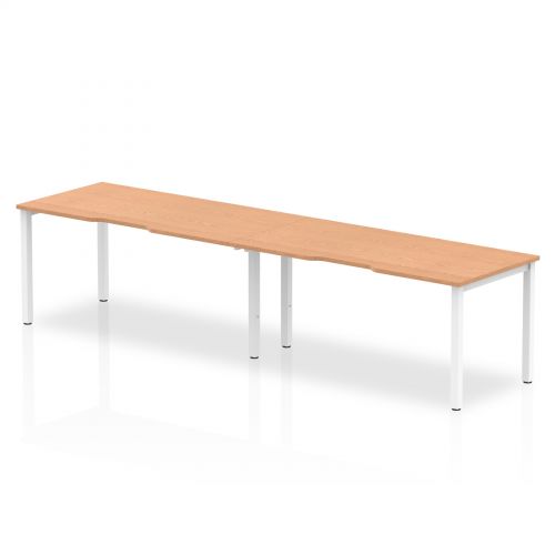 Single White Frame Bench Desk 1600 Oak (2 Pod)