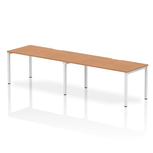 Single White Frame Bench Desk 1600 Oak (2 Pod)