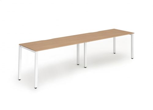 Single White Frame Bench Desk 1400 Beech (2 Pod)