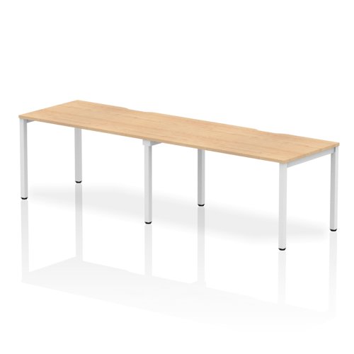Single White Frame Bench Desk 1400 Maple (2 Pod)