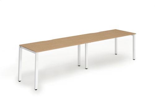 Single White Frame Bench Desk 1400 Oak (2 Pod)