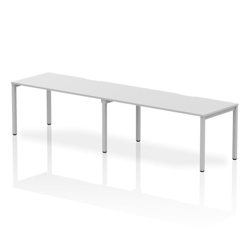 Single Silver Frame Bench Desk 1600 White (2 Pod)