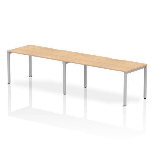 Single Silver Frame Bench Desk 1600 Maple (2 Pod)