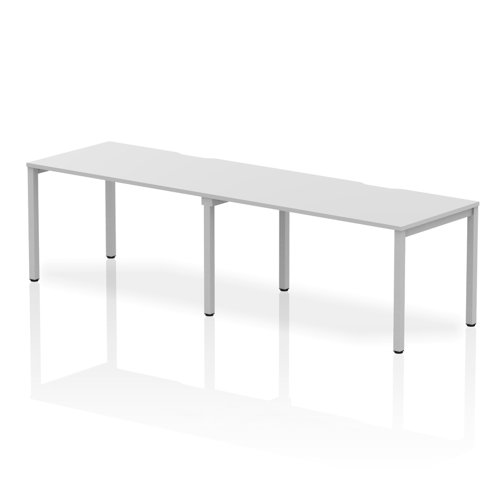 Single Silver Frame Bench Desk 1400 White (2 Pod)
