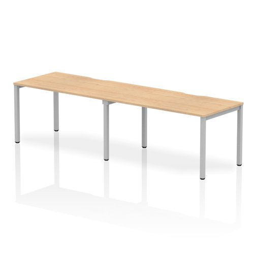 Single Silver Frame Bench Desk 1400 Maple (2 Pod)