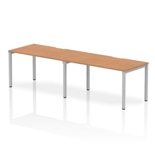 Single Silver Frame Bench Desk 1400 Oak (2 Pod)