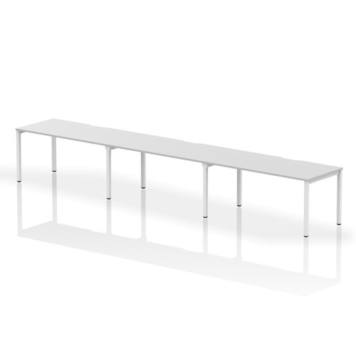 Single White Frame Bench Desk 1600 White (3 Pod)