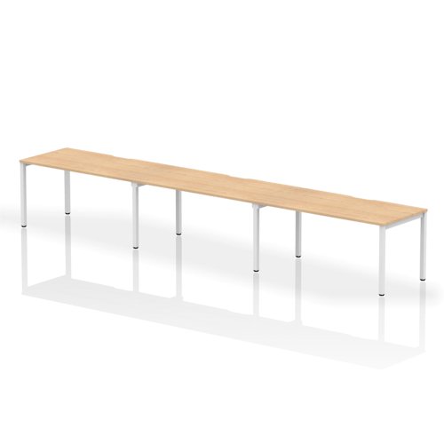 Single White Frame Bench Desk 1600 Maple (3 Pod)