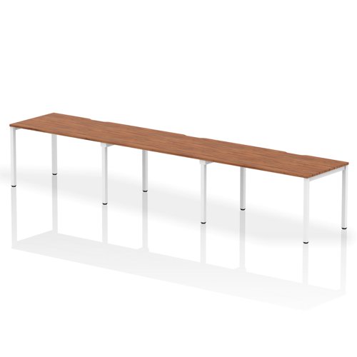 Evolve Plus 1400mm Single Row 3 Person Office Bench Desk Walnut Top White Frame