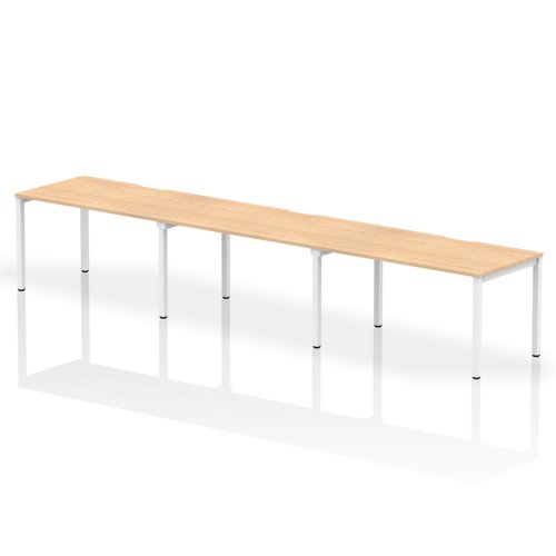 Evolve Plus 1400mm Single Row 3 Person Office Bench Desk Maple Top White Frame