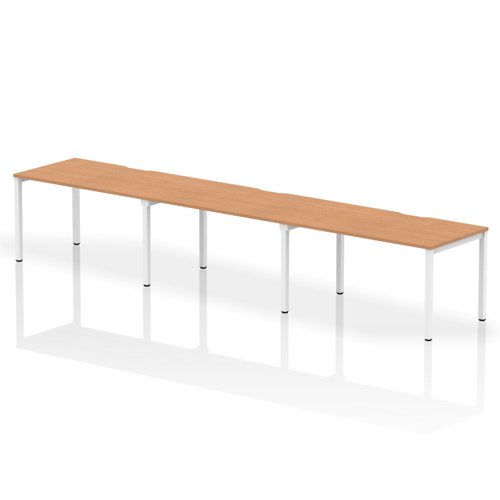Evolve Plus 1400mm Single Row 3 Person Office Bench Desk Oak Top White Frame