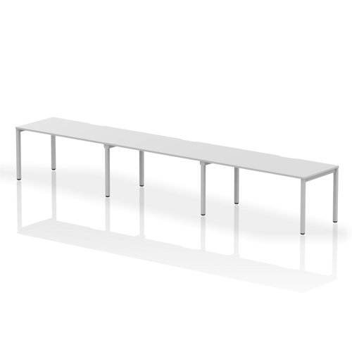Evolve Plus 1600mm Single Row 3 Person Office Bench Desk White Top Silver Frame