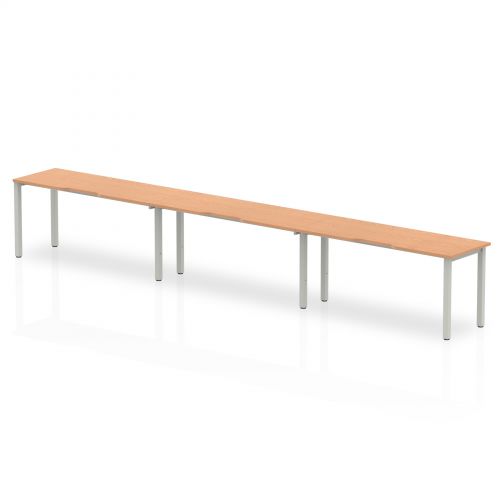 Single Silver Frame Bench Desk 1600 Oak 3 Pod