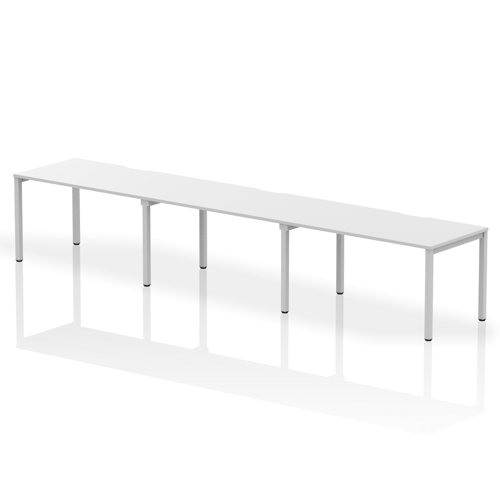 Evolve Plus 1400mm Single Row 3 Person Office Bench Desk White Top Silver Frame