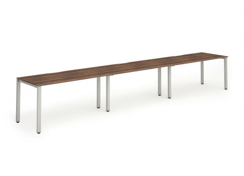Single Silver Frame Bench Desk 1200 Walnut (3 Pod)