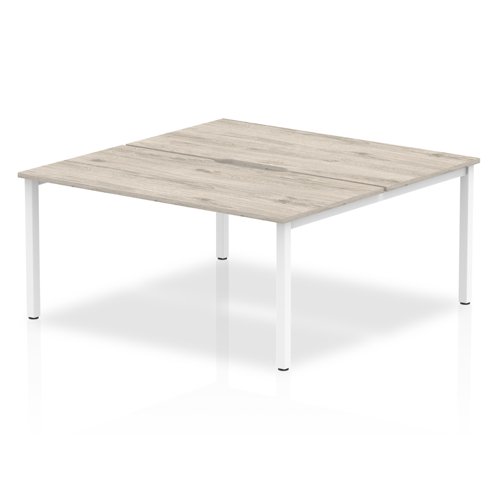 BE744 B2B White Frame Bench Desk 1400 Grey Oak (2 Pod)