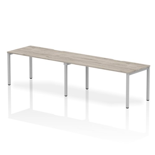 Evolve Plus 1600mm Single Row 2 Person Office Bench Desk Grey Oak Top Silver Frame