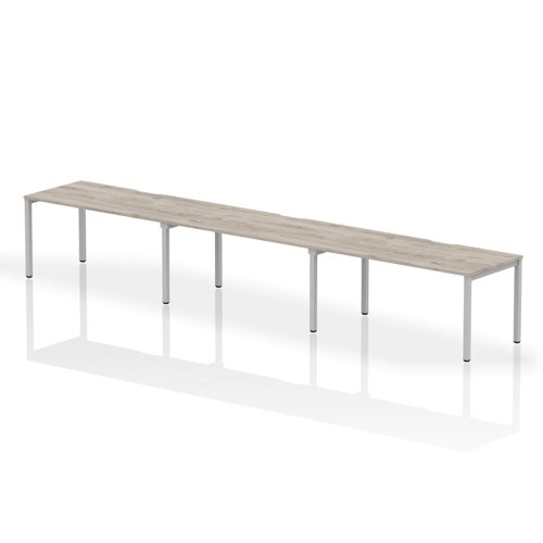 Evolve Plus 1600mm Single Row 3 Person Office Bench Desk Grey Oak Top Silver Frame
