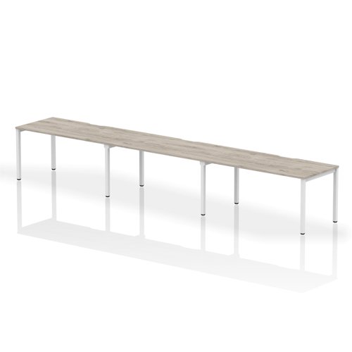 Evolve Plus 1600mm Single Row 3 Person Office Bench Desk Grey Oak Top White Frame