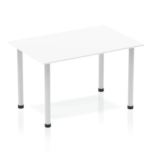 Impulse 1200mm Straight Table White Top Silver Post Leg