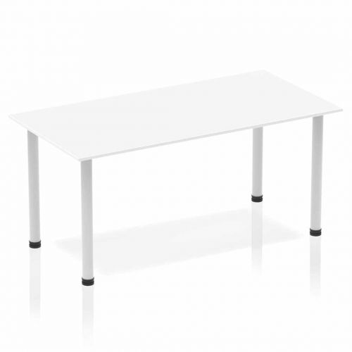Impulse Straight Table 1600 White Post Leg Silver