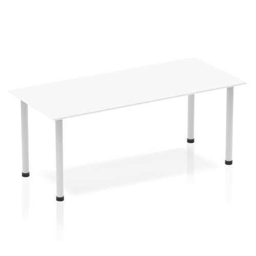 Impulse Straight Table 1800 White Post Leg Silver