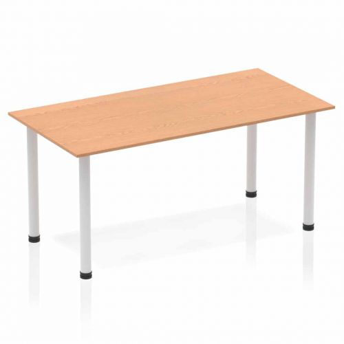 Impulse 1600mm Straight Table Oak Top Silver Post Leg BF00180