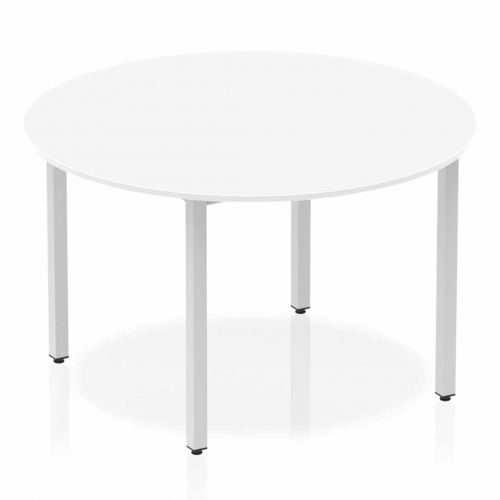 Impulse Circle Table 1200 White Box Frame Leg Silver