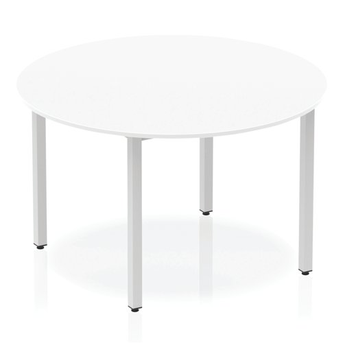 Impulse Circle Table 1200 White Box Frame Leg Silver