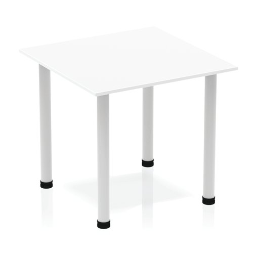 BF00203 Impulse 800mm Square Table White Top Silver Post Leg