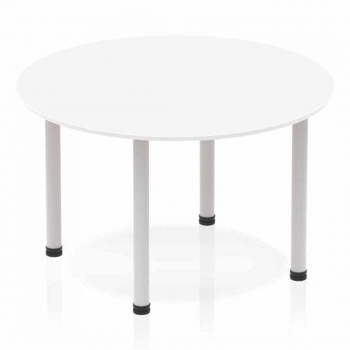 Impulse Circle Table 1200 White Post Leg Silver